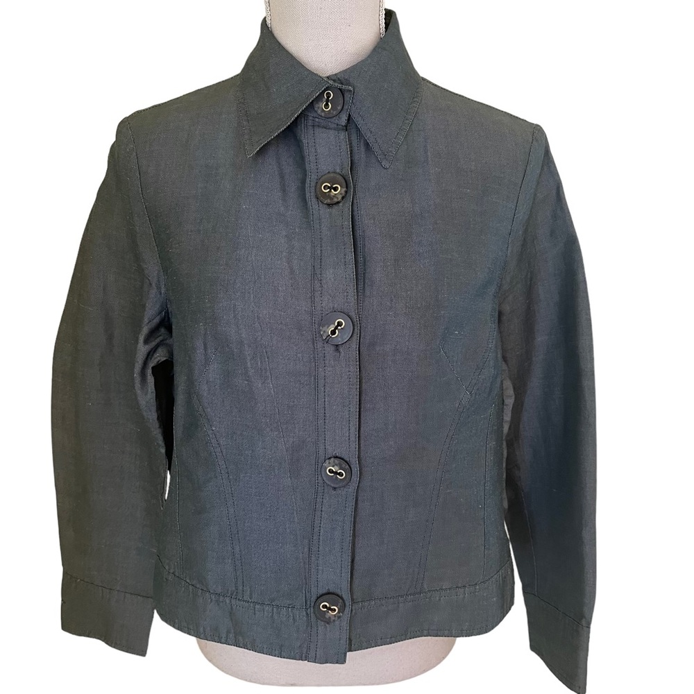 Valentino Roma Grey/Blue Button Front Cotton/Linen Jacket S